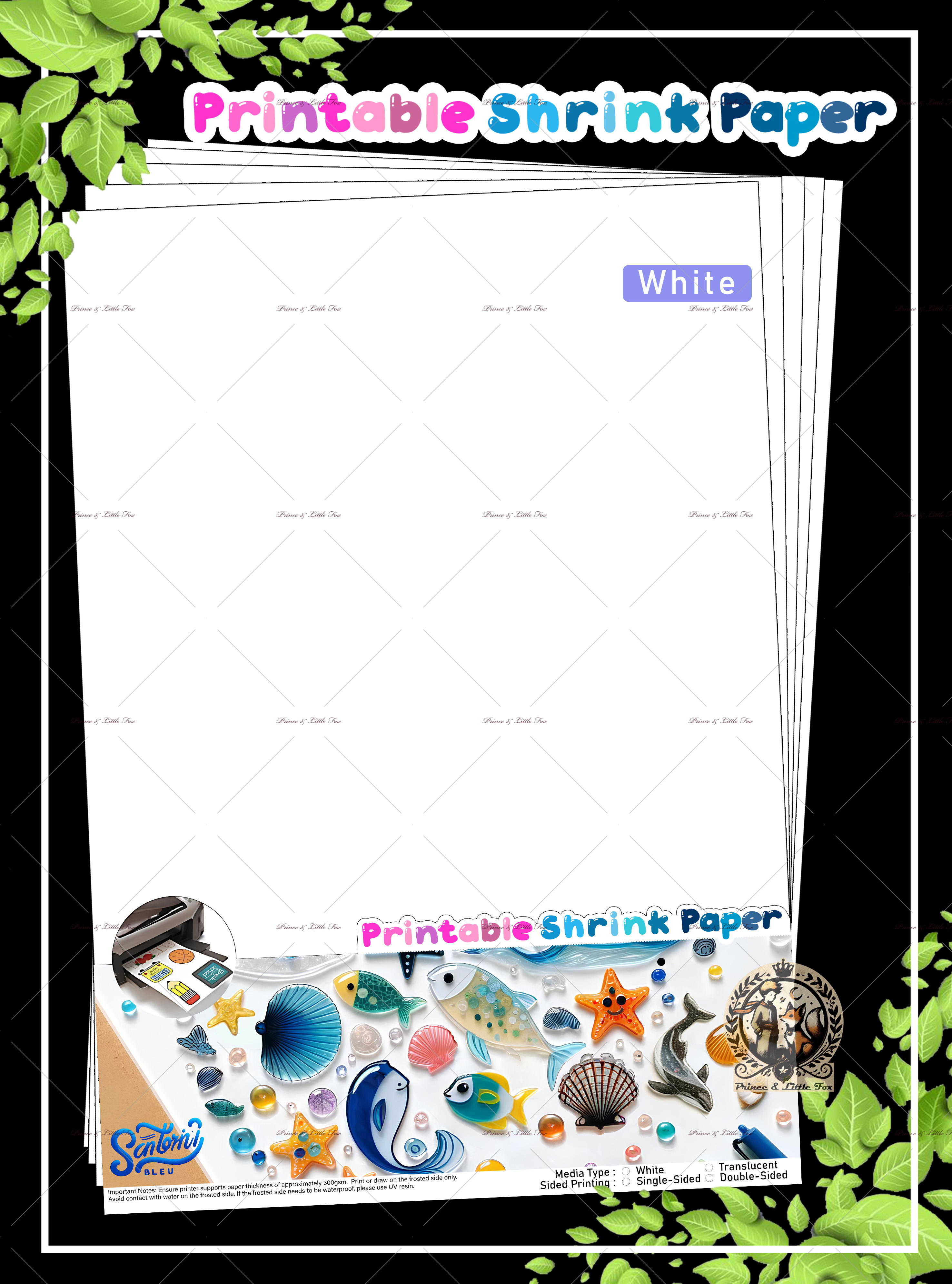 5pcs Santorini Bleu Original Printable Shrink Film A4 Kertas Shrink 可打印熱縮片 DIY Keychain Charm