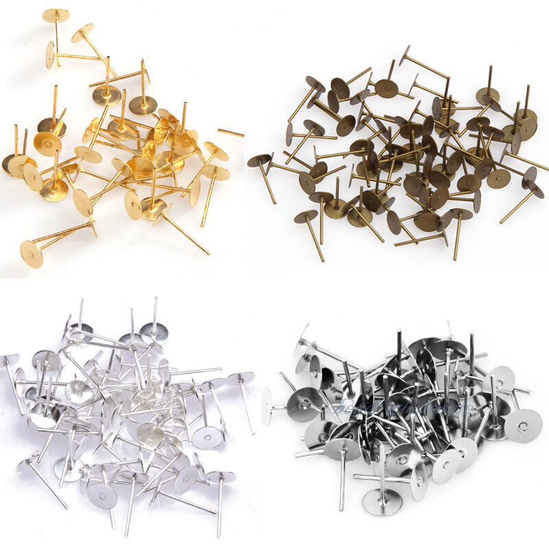 6mm 200PC Bông tai phẳng Bông tai bài Stud phụ kiện trang sức tự làm làm phát hiện