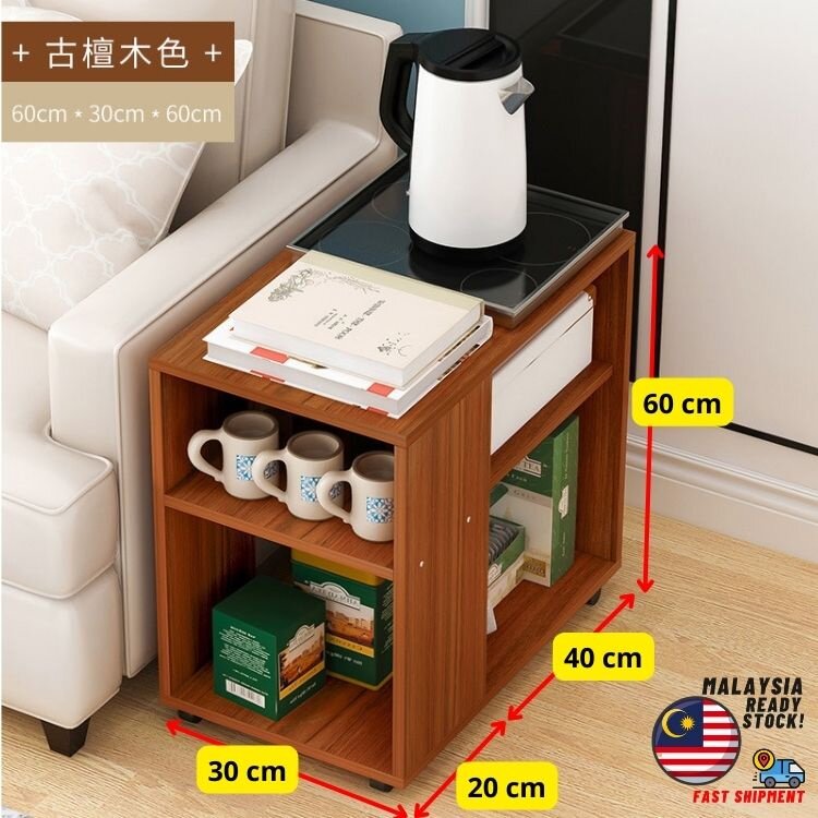 ROAM ENTERPRISE Bedside Table with Roller Bedroom Shelf Bedside Cabinet Storage Cabinet MDF Meja Tepi Ruang Tamu White Color