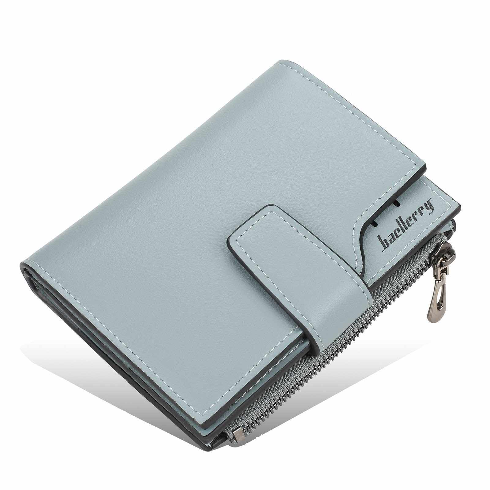 Women Bifold Wallet PU Leather Credit Card Holder Pocket Mini Purse Small Clutch (Blue)