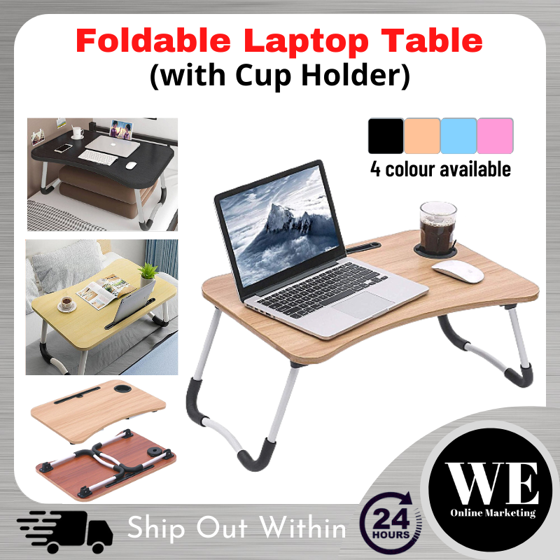 (Ready Stock) Portable Folding Laptop Table - Mini Laptop Table On Bed Desk Anti Slip Notebook Computer Bed Table Cup Holder Ipad Tablet Slot Home Office Meja Laptop Meja Kecil