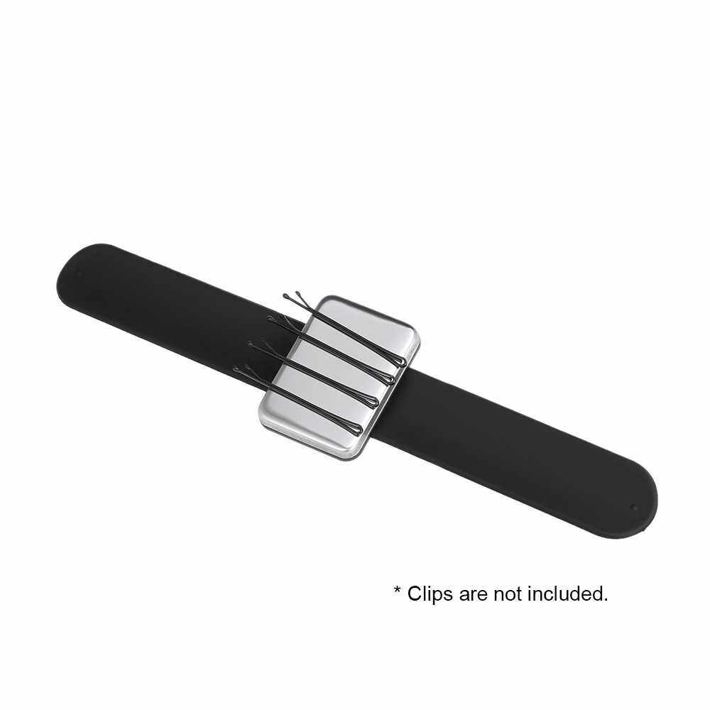 1pc Magnetic Bobbie Pin Hair Clips Wrist Strap Bobby Pins Wristband Holder Hairstyling Tools Accessories For Salon Use (Black & Silver)
