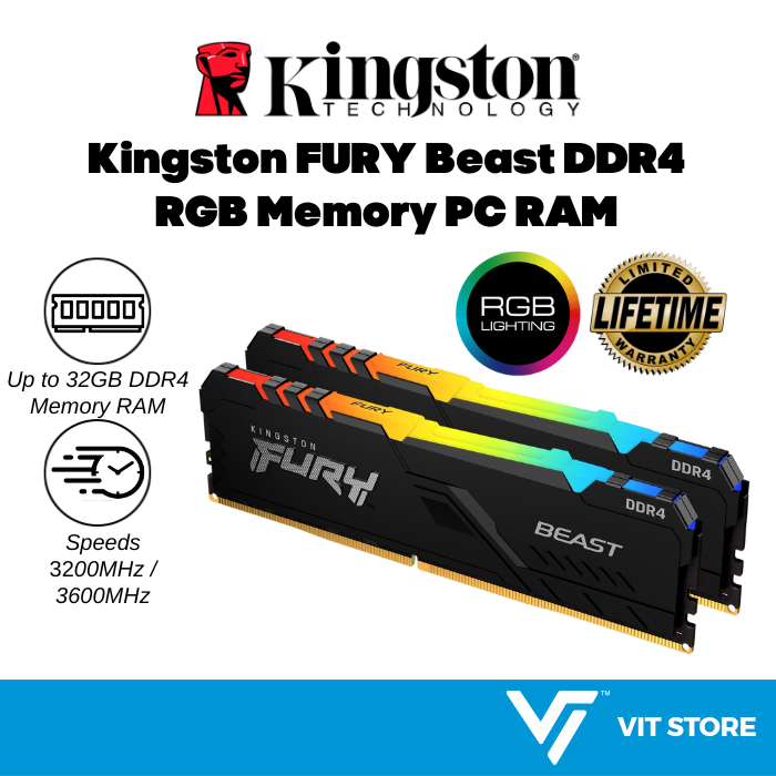 Kingston Technology Kingston Fury Beast 32GB (2x16GB) 6000MHz DDR5 CL40  DIMM (Kit of 2) Desktop Memory KF560C40BBK2,Black