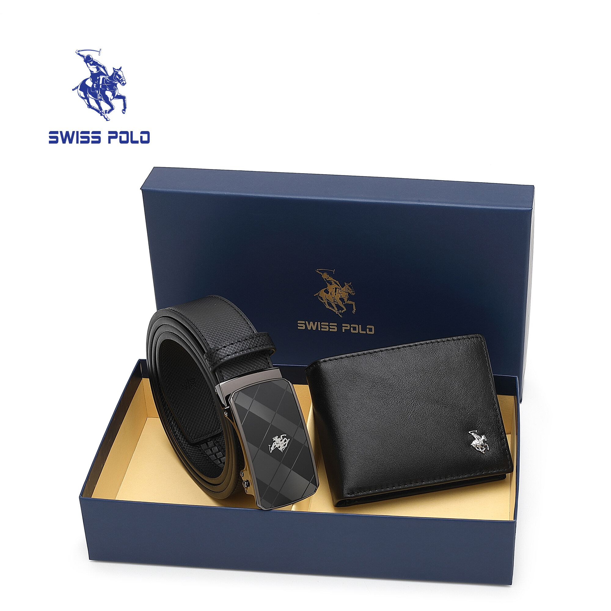 SWISS POLO Gift Set/ Box Wallet With Belt SGS 568-4 BLUE