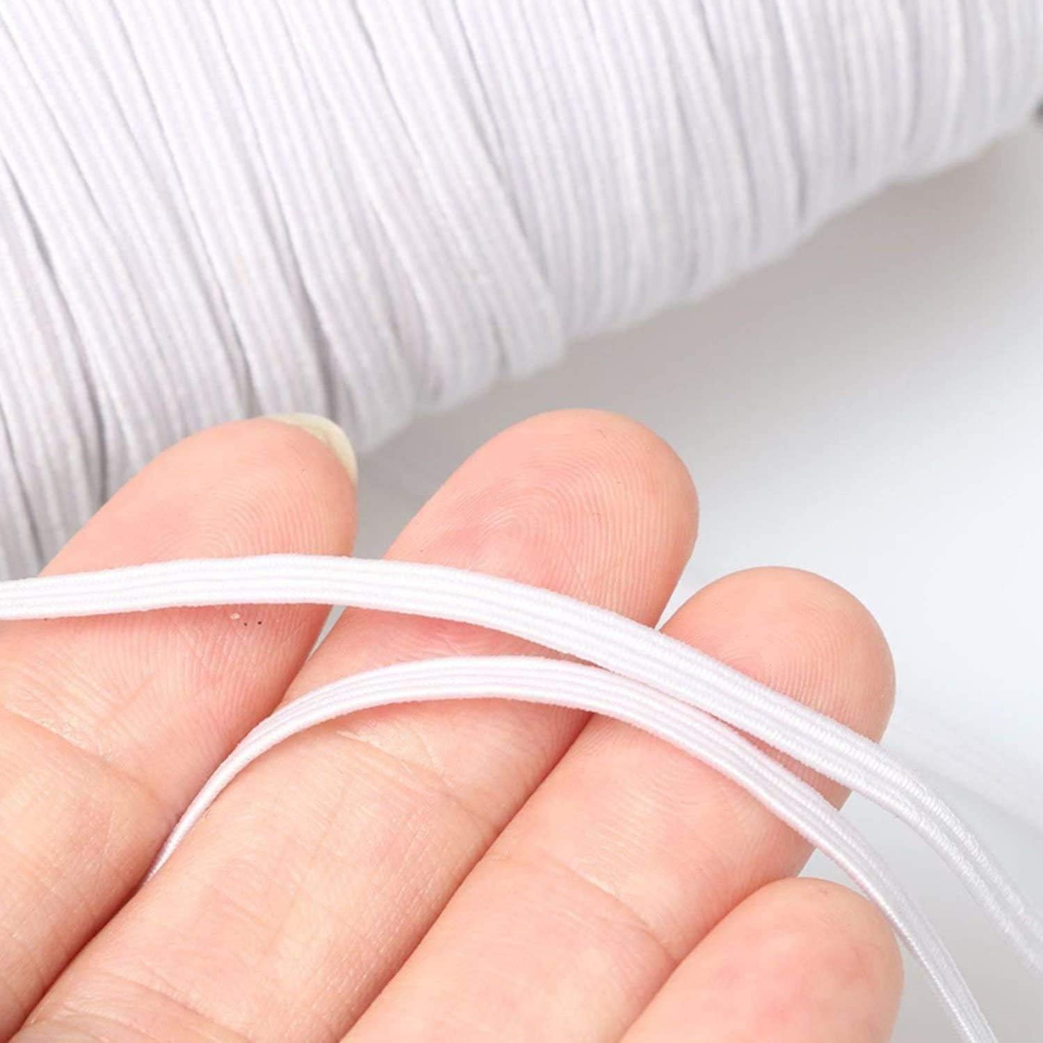1/8 inch Elastic White 10 Metres-3mm Elastic Corded Flat Cord Thin Elastic Dressmaking Waistband Headbands for Sewing Clothing Knitting DIY Projects Skirt & Trouser Waistband