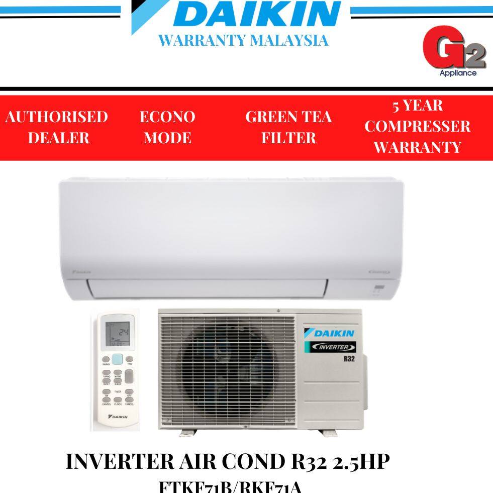 DAIKIN 2.5HP (R32) AIR COND INVERTER FTKF-71BV1MF-3WMY-LF /RKF-71AV1M-3SLY -DAIKIN WARRANTY MALAYSIA