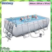 BESTWAY 56441 Ground Rectangular Pool With Power Steel Frame Maximum Resistance Durable And Stability With Filter Pump (404cm x 201cm x 100cm) Toys for boys
