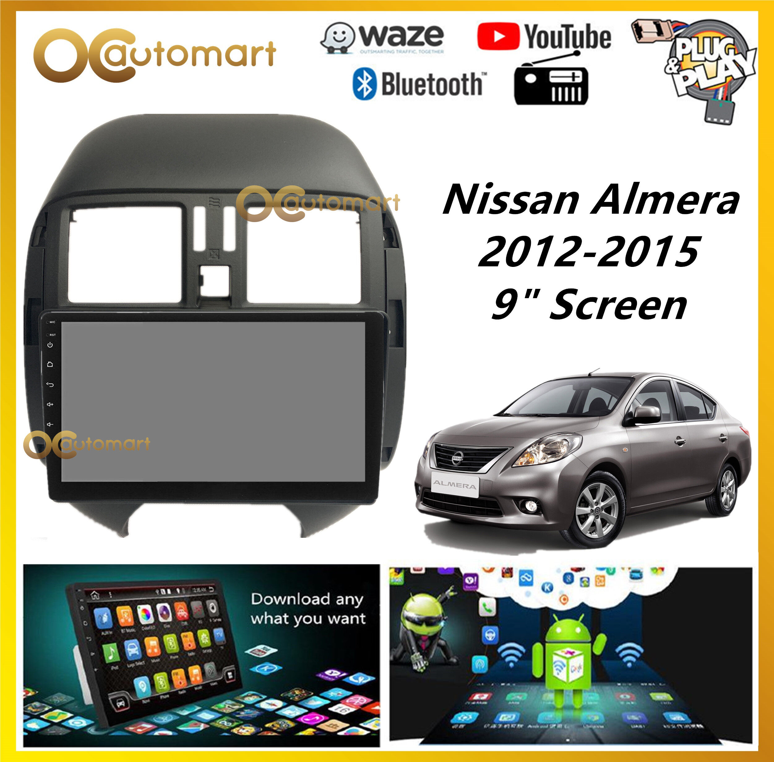 Nissan Almera 2012 - 2015 Android Player With Casing IPS Screen 1GB Android 8.1 Plug and Play With WIFI And TouchScreen MP3 MP4 MP5 CD FM USB SD BT (NO DVD)