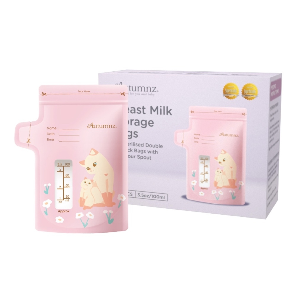 Autumnz Pre-Sterilised Double Zip Lock Breastmilk Storage Bag With Easy Pour Spout (28 Bag)