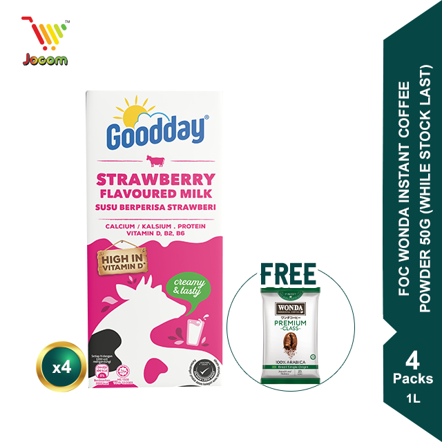 Goodday UHT Strawberry Milk (4 x 1L) FREE Wonda Instant Coffee Powder 50g [KL & Selangor Delivery Only]