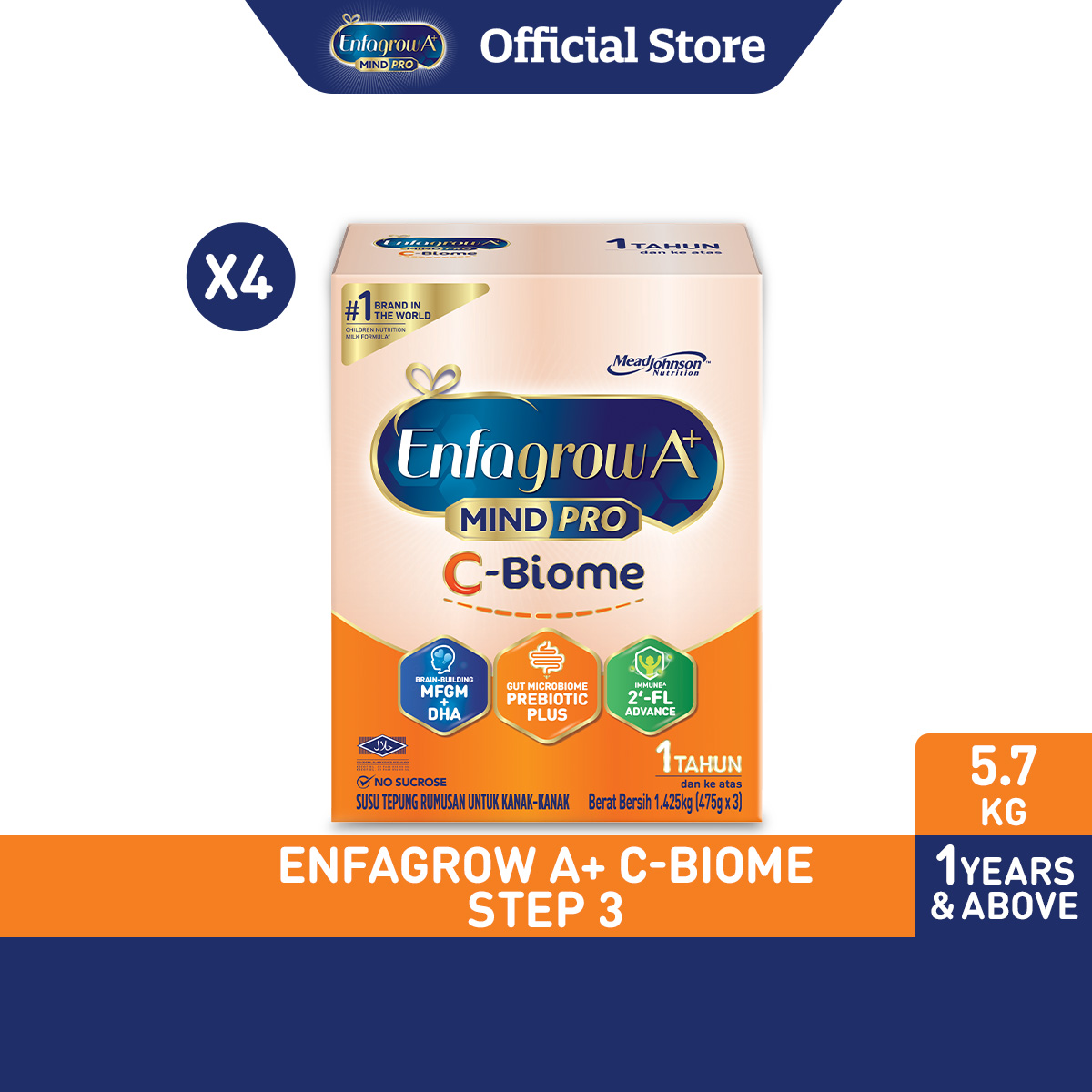 [Bundle of 4] Enfagrow A+ C-Biome (1Y+) Original Milk Formula Powder (1.425kg x 4) [C-Section Children]