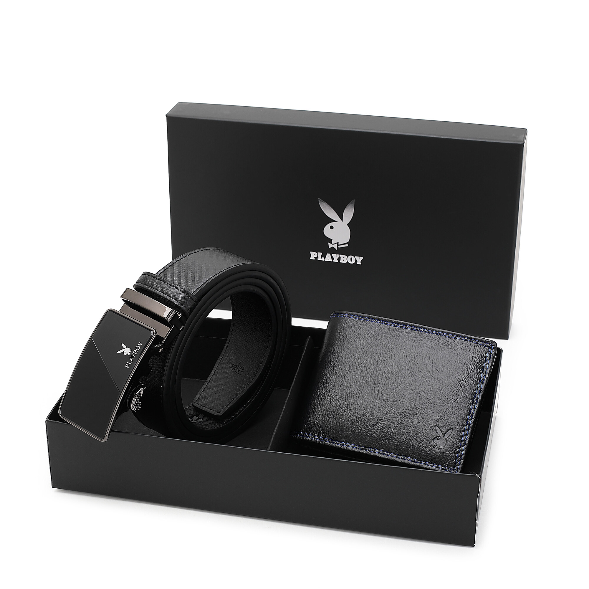 PLAYBOY Genuine Leather Bifold Wallet And 35MM Automatic Belt Gift Set PGS 423-2