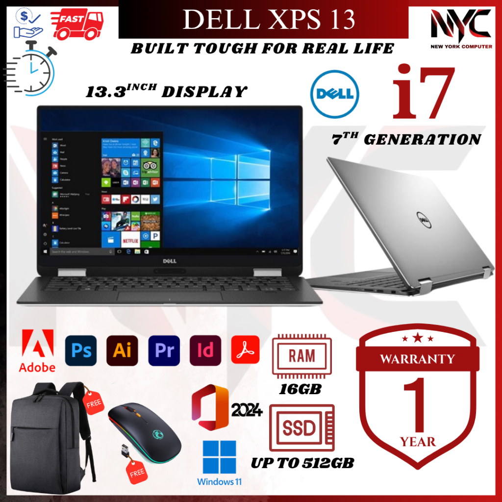 Dell XPS 13 i5/i7 5th/7th/8th/10th Gen 8GB RAM 512GB SSD