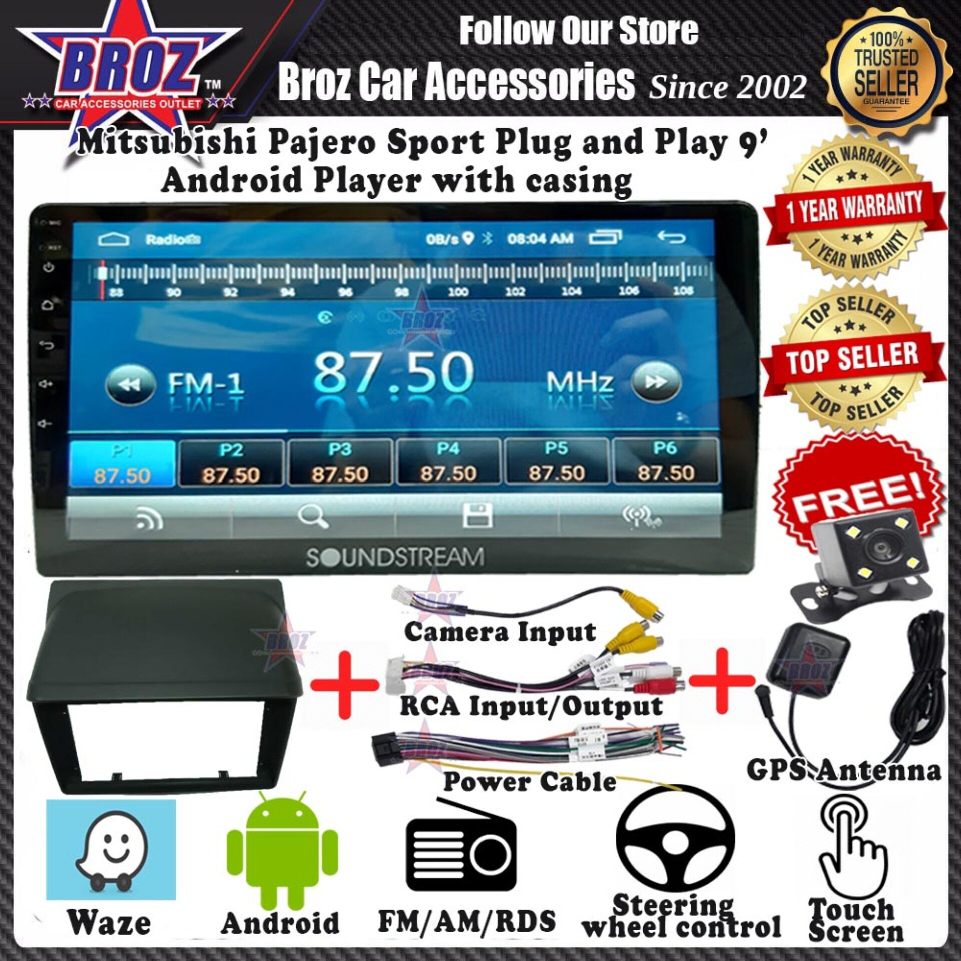 Mitsubishi Pajero Sport 9  Android Player 1GB + 16G 8.1 Universal Car Multimedia Head Unit Radio built in GPS Bluetooth WIFI USB AUX Touch Screen + Camera