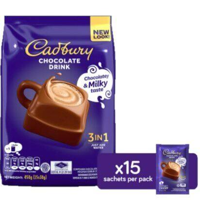 Cadbury 3 in1 Hot Chocolate Drink MP 450G (15 Pack x 30G) (Exp : Mar 2023)