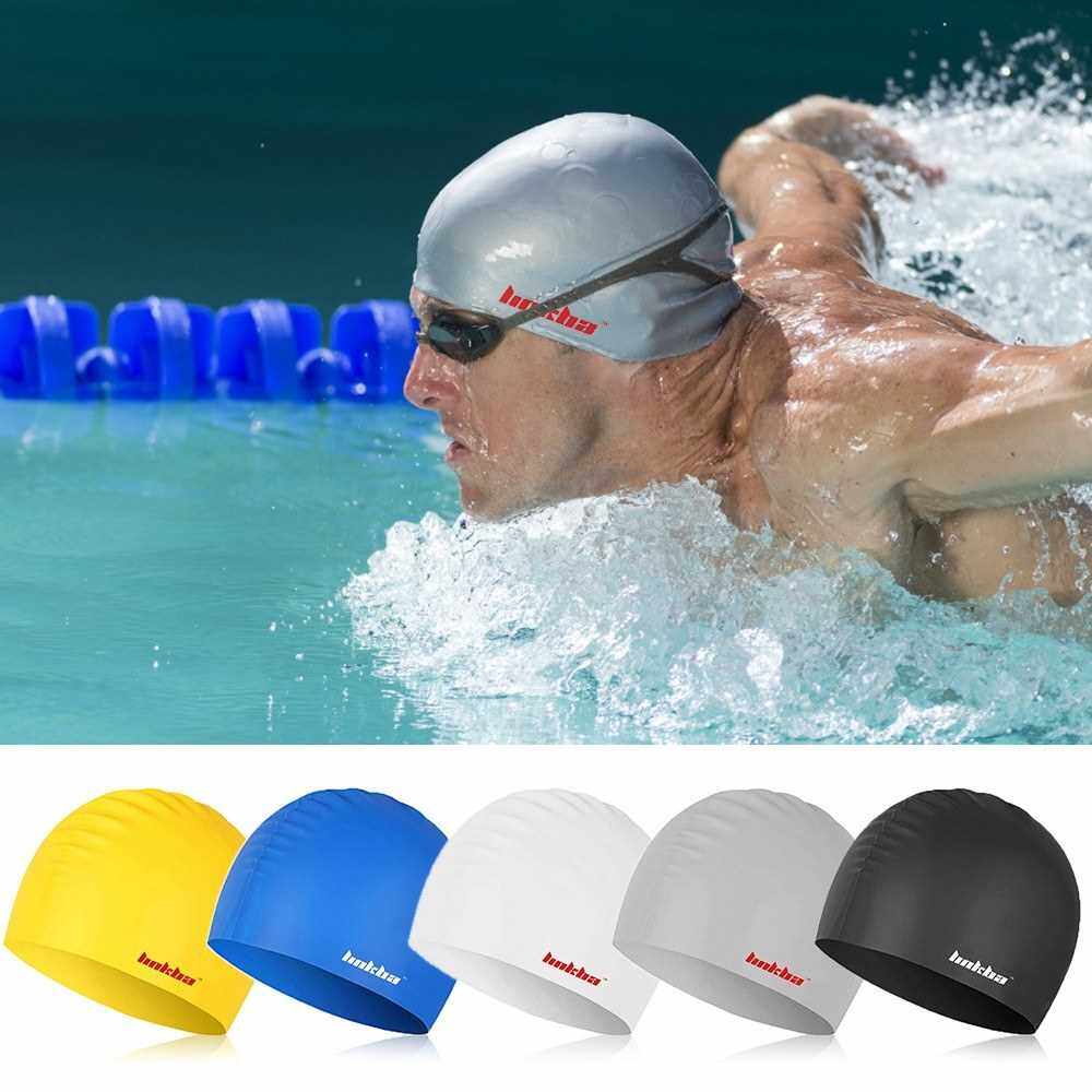 Silicone Long Hair Swimming Cap for Women Men Adult Kids Swim Cap Hat (White)