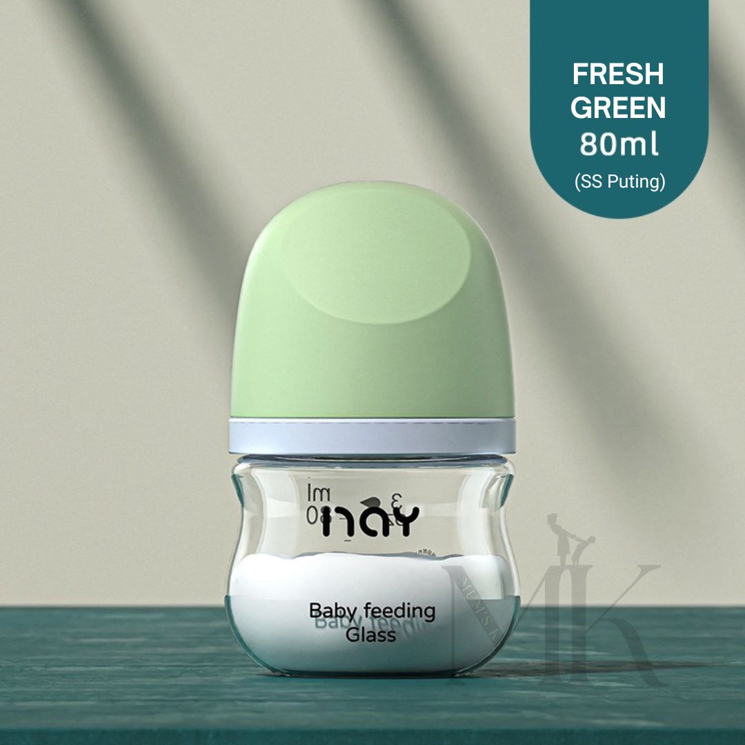 Mums K Newborn Baby Milk Bottle Wide Neck Anti Colic Glass Bottle 80ML 160ML Soft Touch Puting | Botol Kaca Susu Baby Bersih