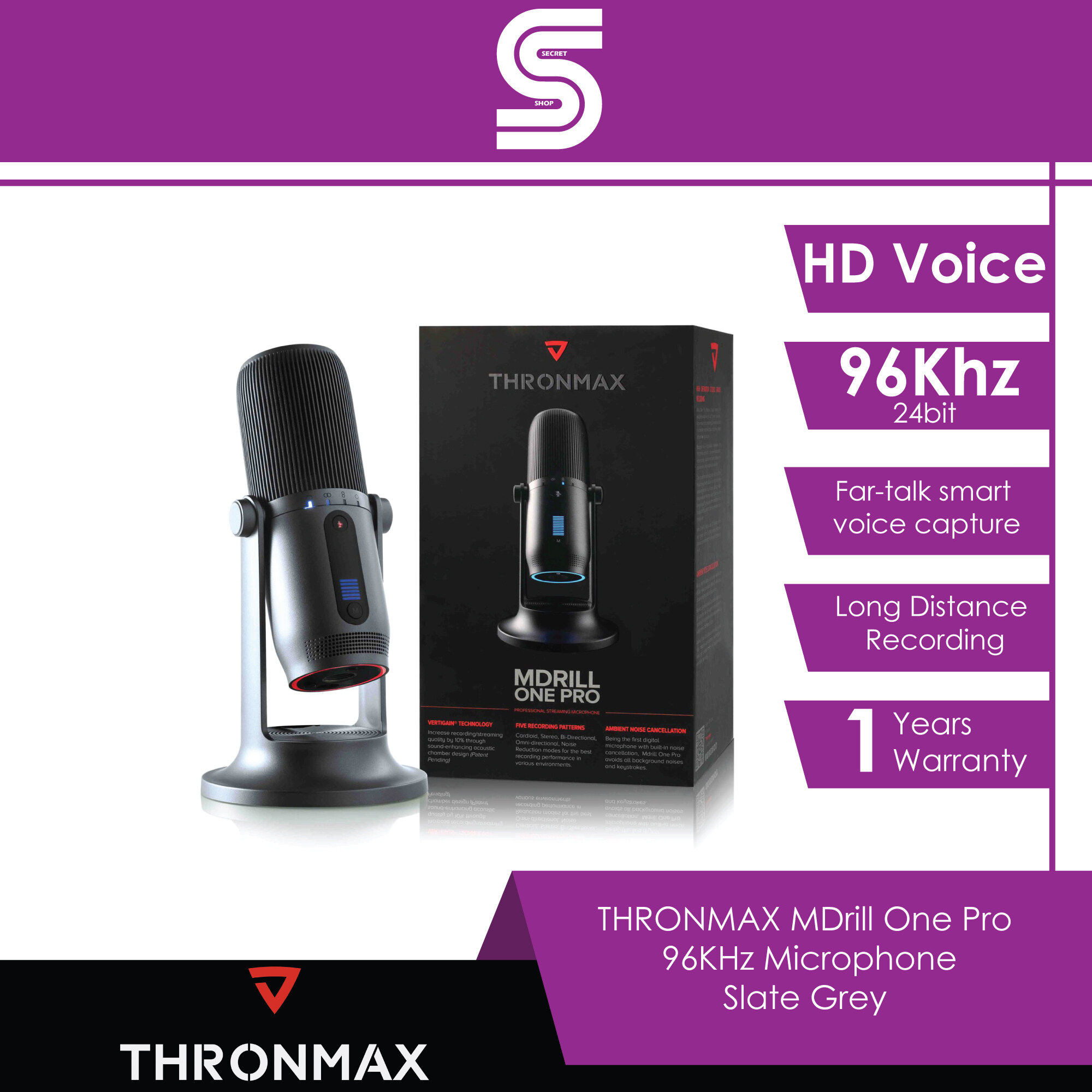 THRONMAX MDrill One Pro 96KHz 24 Bit Studio Recording Microphone - Slate Grey