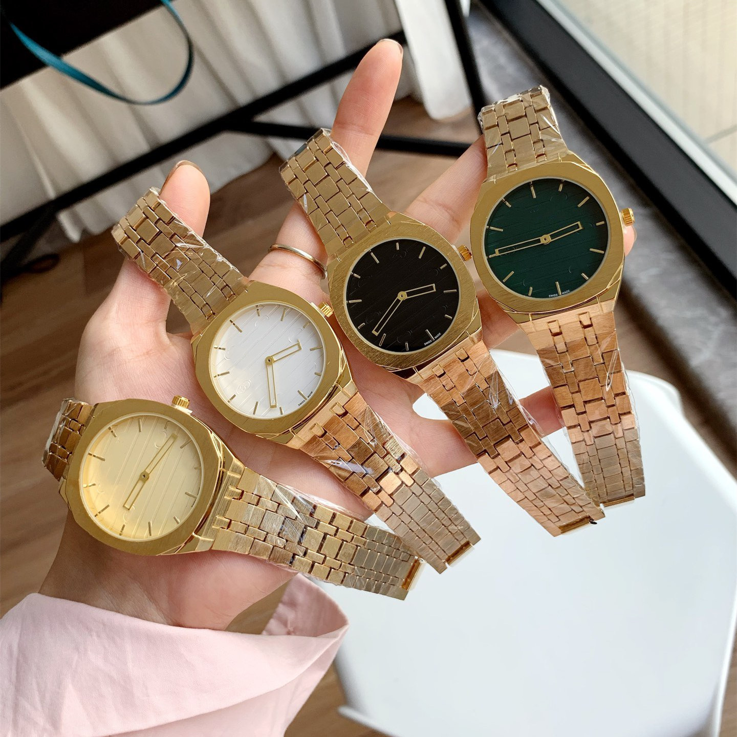 [EE utility] New European and American Square Large Dial Women's Watch Quartz Movement Fine Steel Light Luxury Chain Strap Watch Neutral