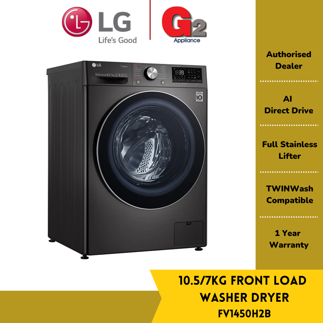 LG 10.5/7kg Front Load Washer Dryer with AI Direct Drive and Steam+ FV1450H2B