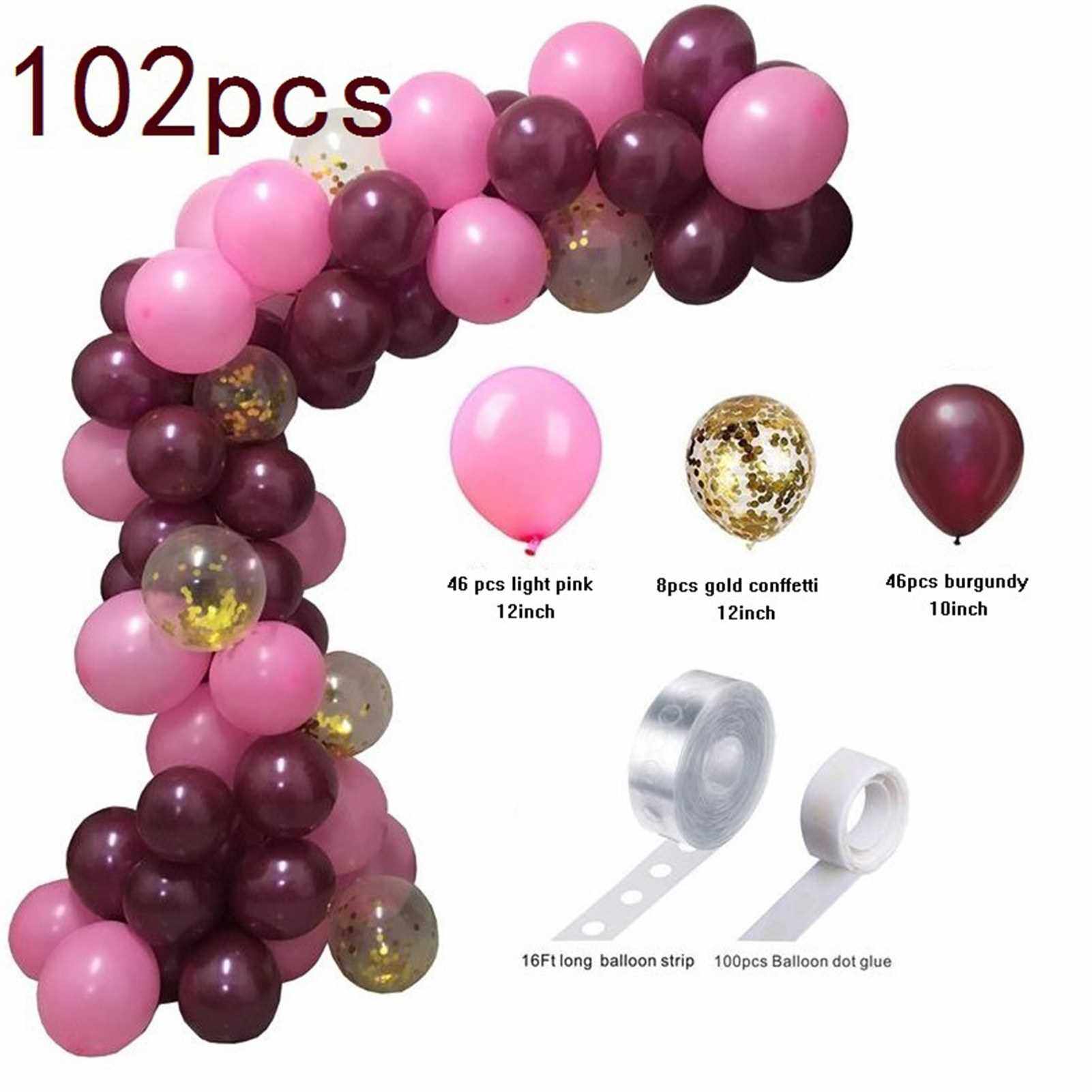 102PCS Wine Red Balloons Party Decorations Set Girls Women Baby Birthday Party Supplies DIY Anniversary Theme Party Balloons for Baby Shower Wedding Graduation Decorations (Standard)