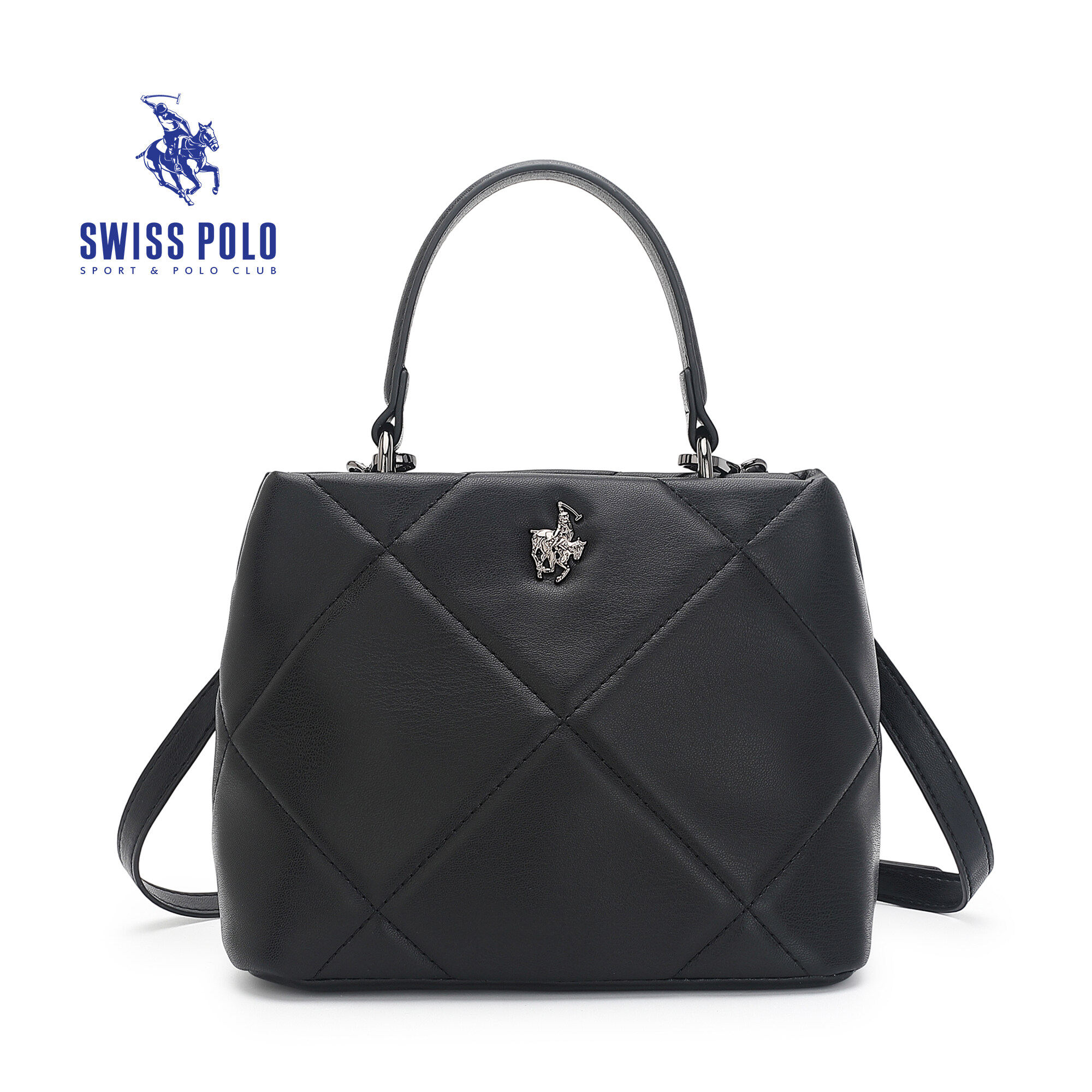 SWISS POLO Ladies Quilted Top Handle Sling Bag HHJ 7886-1 BLACK