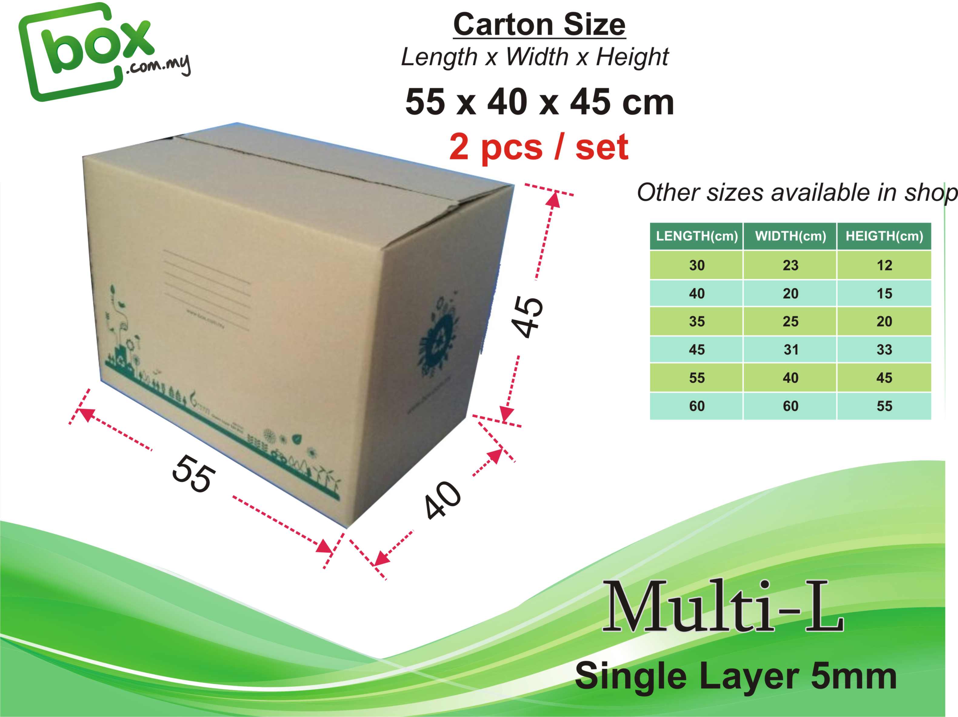 [2Pcs]Storage Box Large - Standard Duty - (55x40x45cm) House Moving BoxBig Carton BoxOffice Moving BoxStorage BoxPacking BoxKotak Pindah Rumah