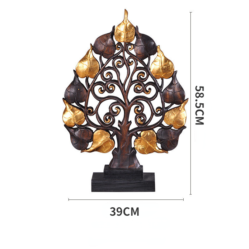 Handmade Wood Carving Sculpture Bodhi Tree Statue Home Office Hotel Bookshelf Desktop Decoration