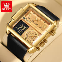 OLEVS Casual Watch for Men Waterproof Noctilucent Date Display Week Chronograph Digital Display Multi-Function Leather Strap