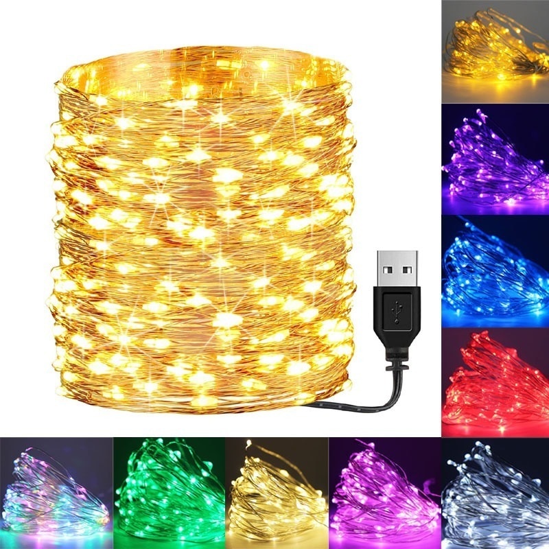 ??【Readystock】 + FREE Shipping?? 2/5/10/20M USB LED String Lights Copper Silver Wire Garland Light Waterproof Fairy Lights For Christmas Wedding Party Decoration