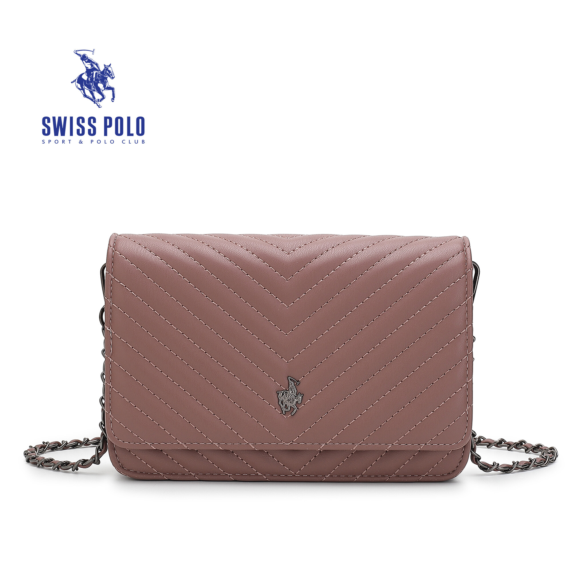 SWISS POLO Ladies Chain Quilted Sling Bag HHS 689-5 OLD ROSE