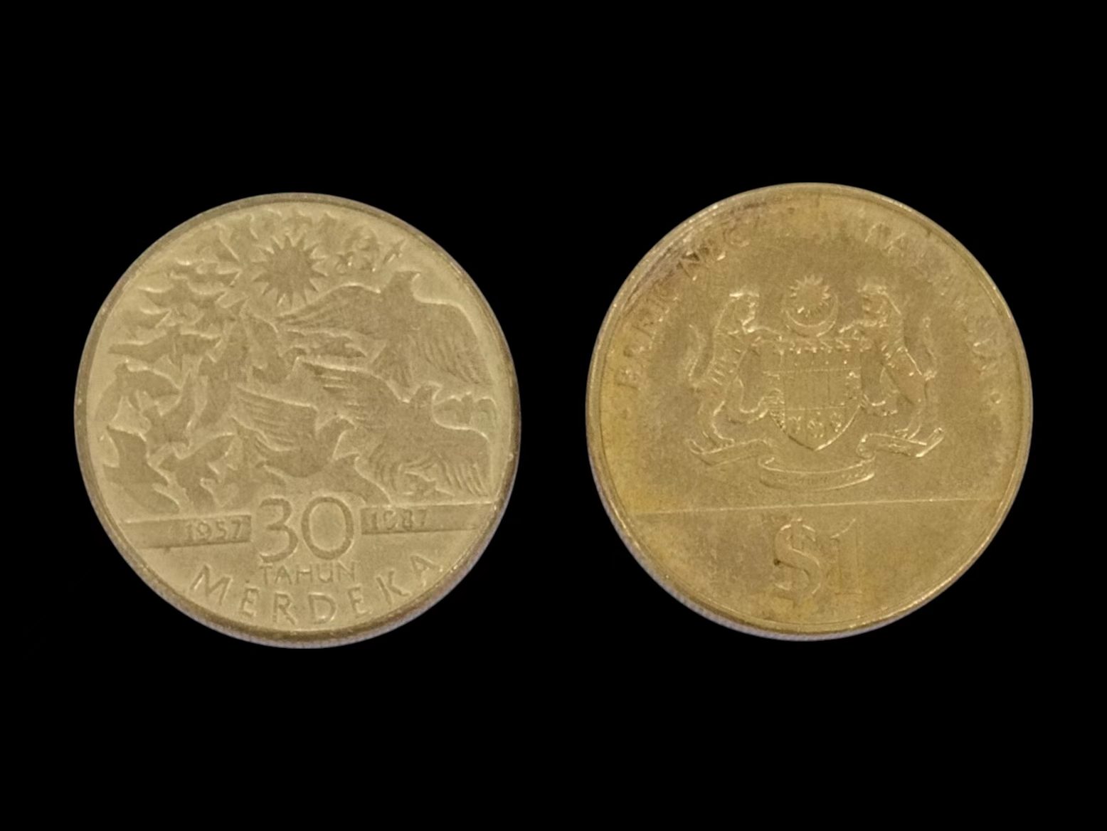 Coin Lama～1987 马来西亚 独立30周年 Malaysia 30th Anniversary of Independence $1 1 Ringgit (Condition EF) (1Pcs Price) (Original Coin) (Syiling Asli)