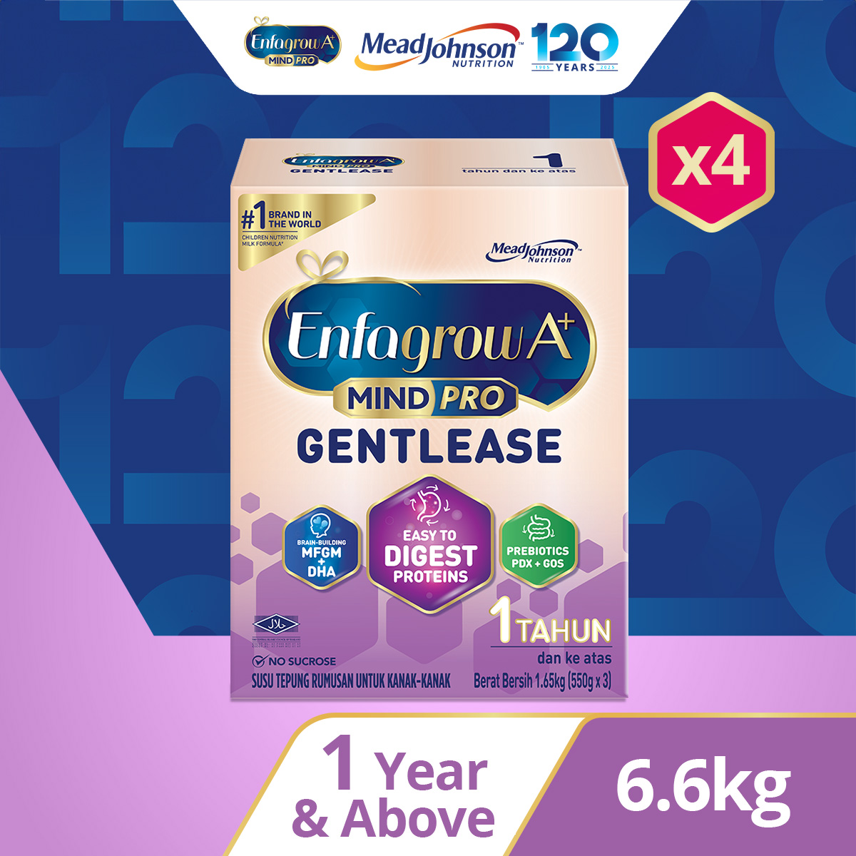 Enfagrow A+ Step 3 Gentlease - 1.65kg x 4 Susu Milk Formula - For Sensitive Tummies
