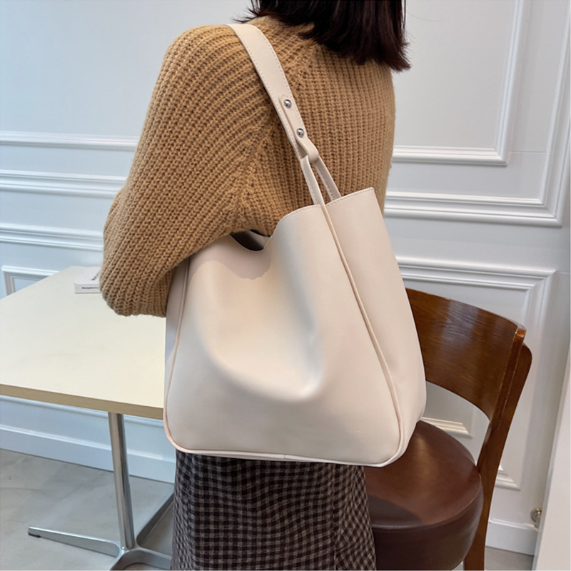 Korean Style Women Bucket Bag PU Leather Mummy Bag Leisure Handbag One Shoulder Bag Korean for Girls