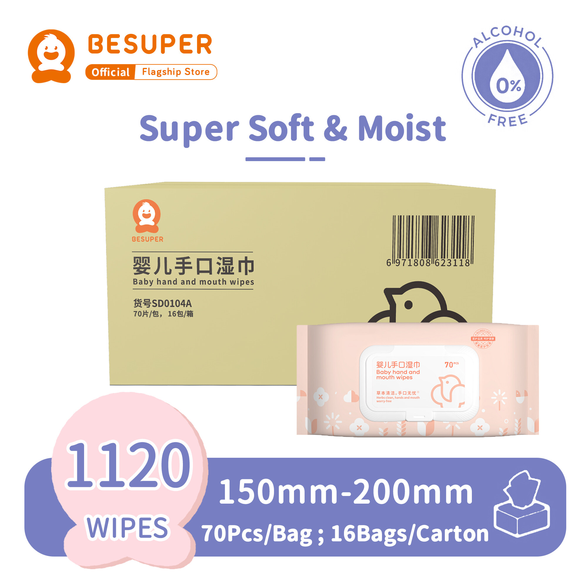 BESUPER Baby Wet Tissue Hand and Mouth Wipes Alcohol Free Baby Water Wipes Wet Wipes Tisu basah