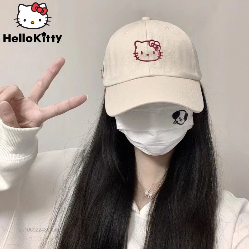 [Hana Clothing Store] Sanrio Hello Kitty Beanie Cartoon Printed Hat Y2k Kpop Cap Women Aesthetic Accessories Baseball Hats Korean Harajuku Peaked Caps