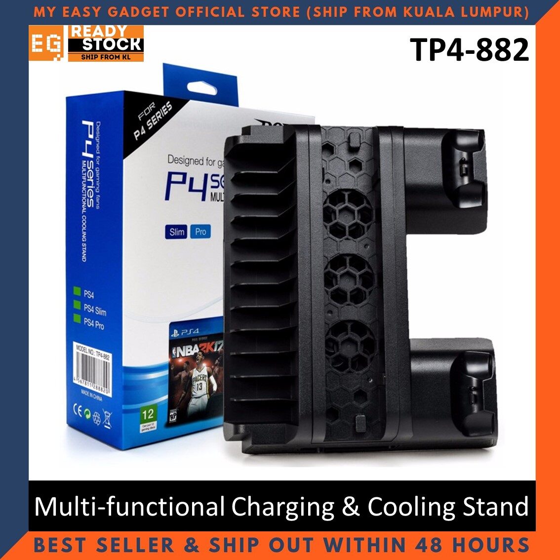 PS4 Cooling Stand for PS4 Slim PS4 Pro Docking obe Multi-functional Charging Cooler with Dual Controller Charger Station Dobe TP4-882