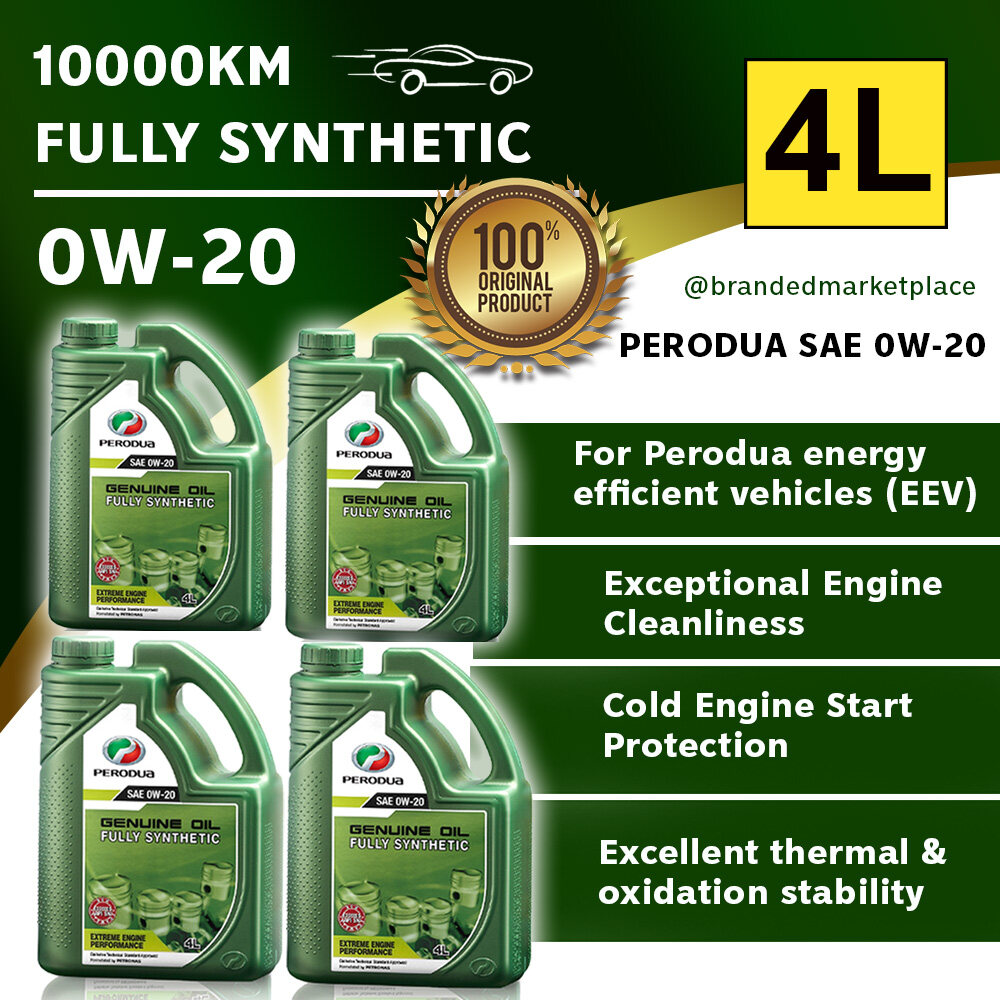 4 bottles x 4L PERODUA SAE 0W20 Fully Synthetic Engine Oil (4L