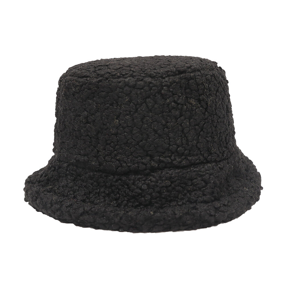 【♡Lovely girls house♡】Korean Style Unisex Bucket Hat Graffiti Solid Fishing Fisherman Hat Autumn Winter Lamb Wool Outdoor Warm Panama Cap for Women 2021 - 2