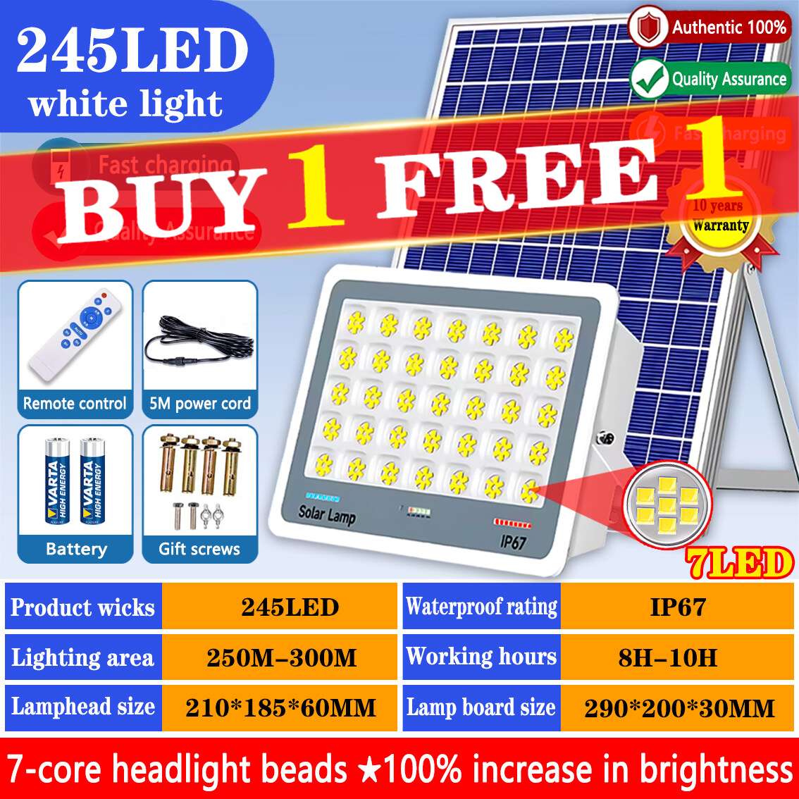 【1-year warranty】1000W Solar Lights Outdoor with Remote Control Super Bright Led Light Brightness IP67 Waterproof Emergency Lighting Wall Light 太阳能灯