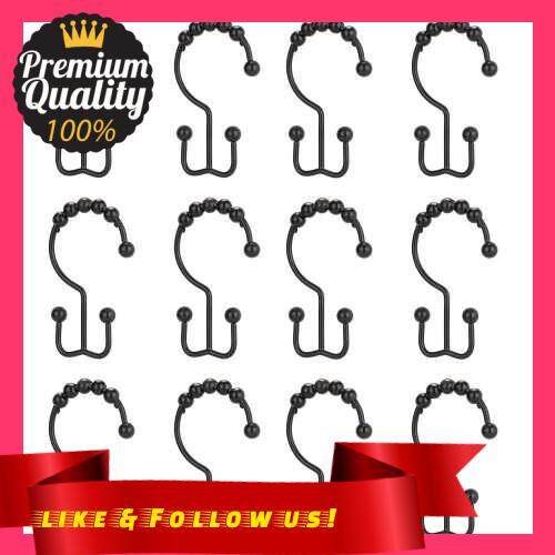 People\'s Choice 12pcs Stainless Steel Shower Curtain Double Hook Anti-rust Curtain Hooks Rings Hanger (Black)