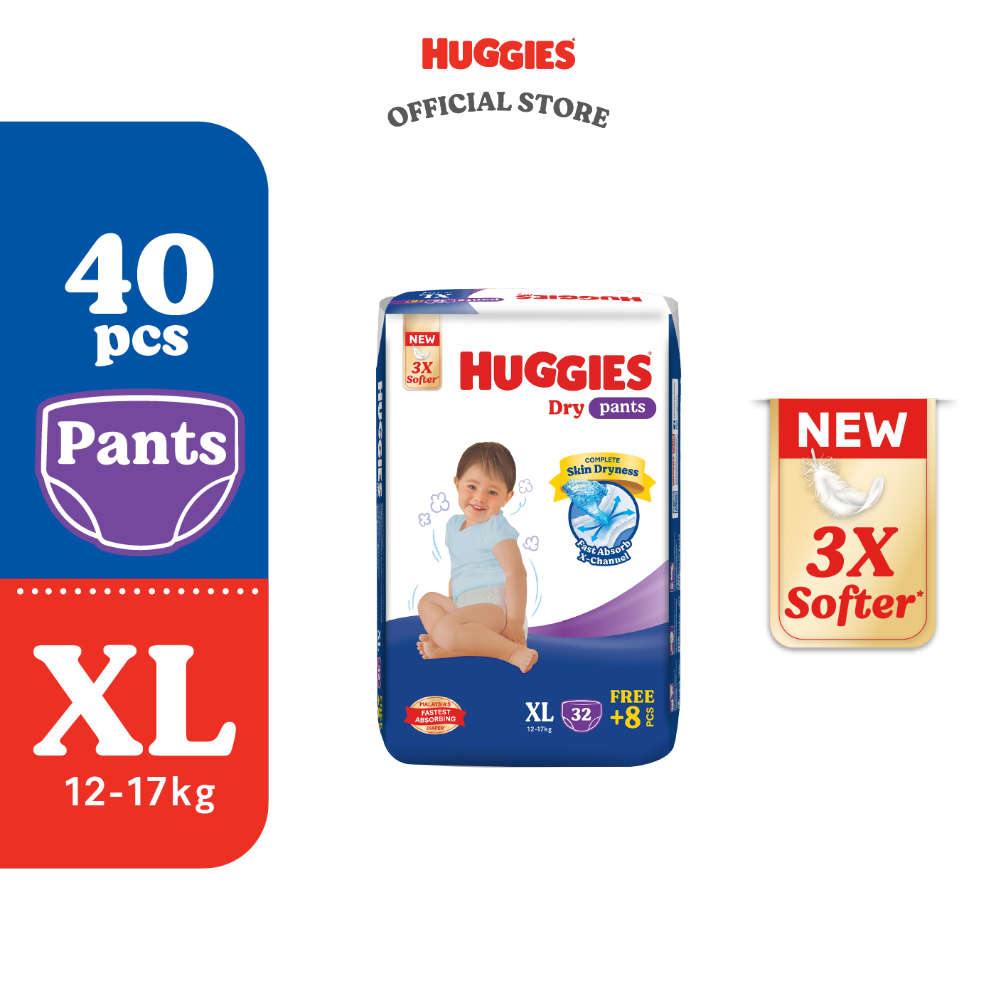 [PREORDER l SHIP BY 26.07] Huggies Dry Pants Diapers S64/M58/L48/XL40/XXL34/XXXL20 (4/6 Packs) - Fastest Absorbing Baby Diaper