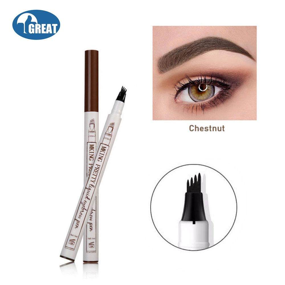 GoodGreat Eyebrow Pencil, Waterproof 4-Tip Eyebrow Tattoo Pen, Smudge-proof, Long-lasting Waterproof Brow Gel For Eyes Makeup (Chestnut)