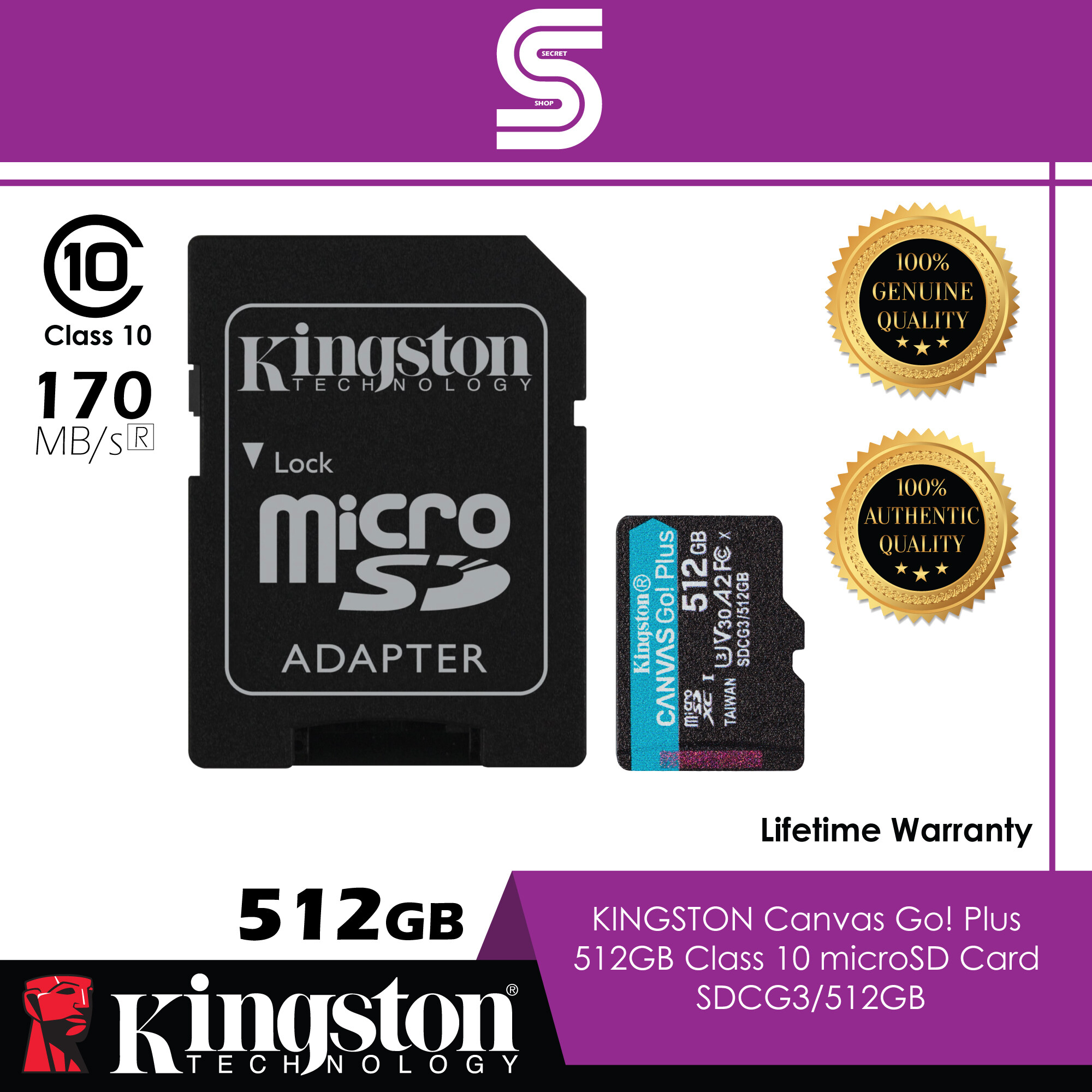Kingston Canvas Go! Plus 512GB Class 10 microSD Card - SDCG3/512GB