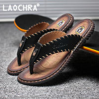 LAOCHRA Genuine Leather Men Flip Flops Big Size 38-46 High Quality Summer Mens Sandals Soft Sole Flat Slippers For Men Outdoor Men Shoes