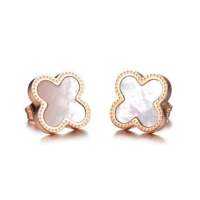 [ BESTSELLER RM99 ONLY ] CELOVIS Adele Four Leaf Clover with Mother Pearl Inlay in 18K Rose Gold Stud Earrings ( White/ Black )