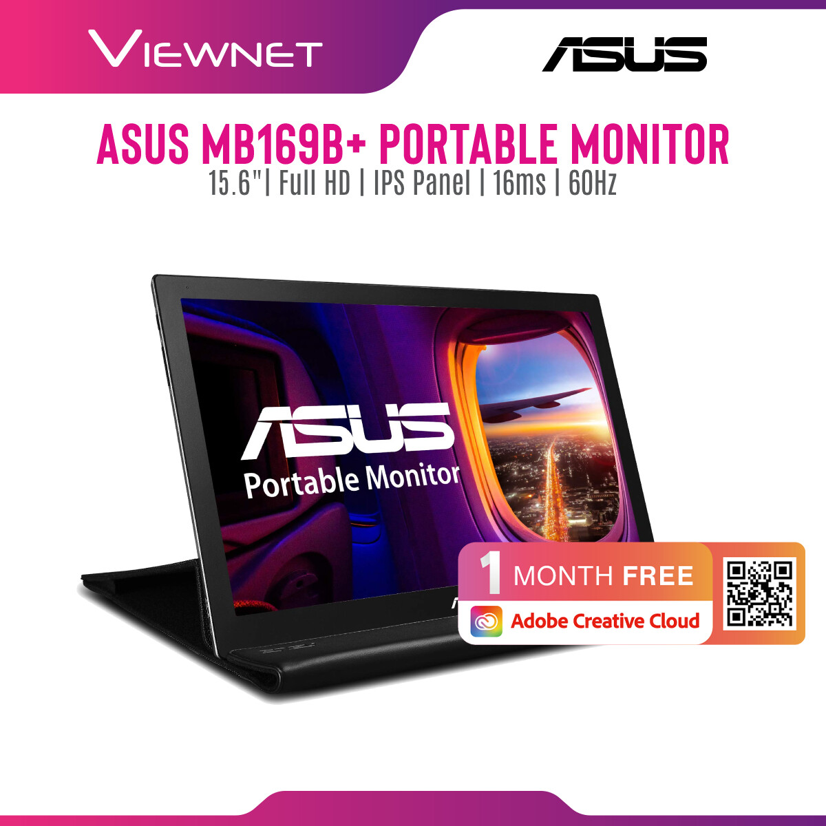 Asus MB169B+ Portable USB Monitor - 15.6 inch, Full HD, USB-powered, IPS, Ultra-slim, Smart Case