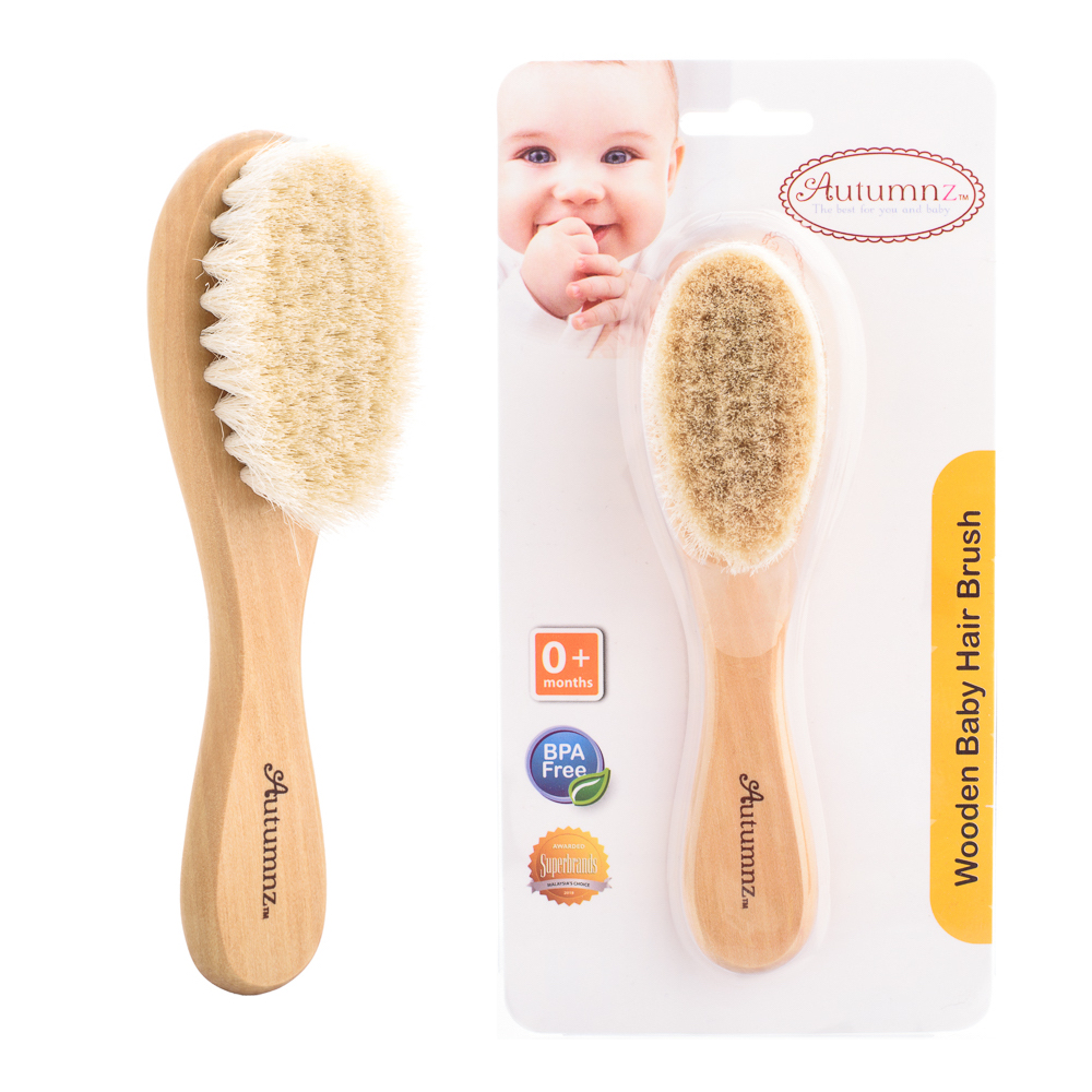 [Autumnz/Bubbles/Milk Planet/Pureen] Infant Newborn Soft Bristles Baby Hair Brush / Comb Sikat Bayi 0m+ / Autumnz Wooden Hair Brush Baby Phoebe