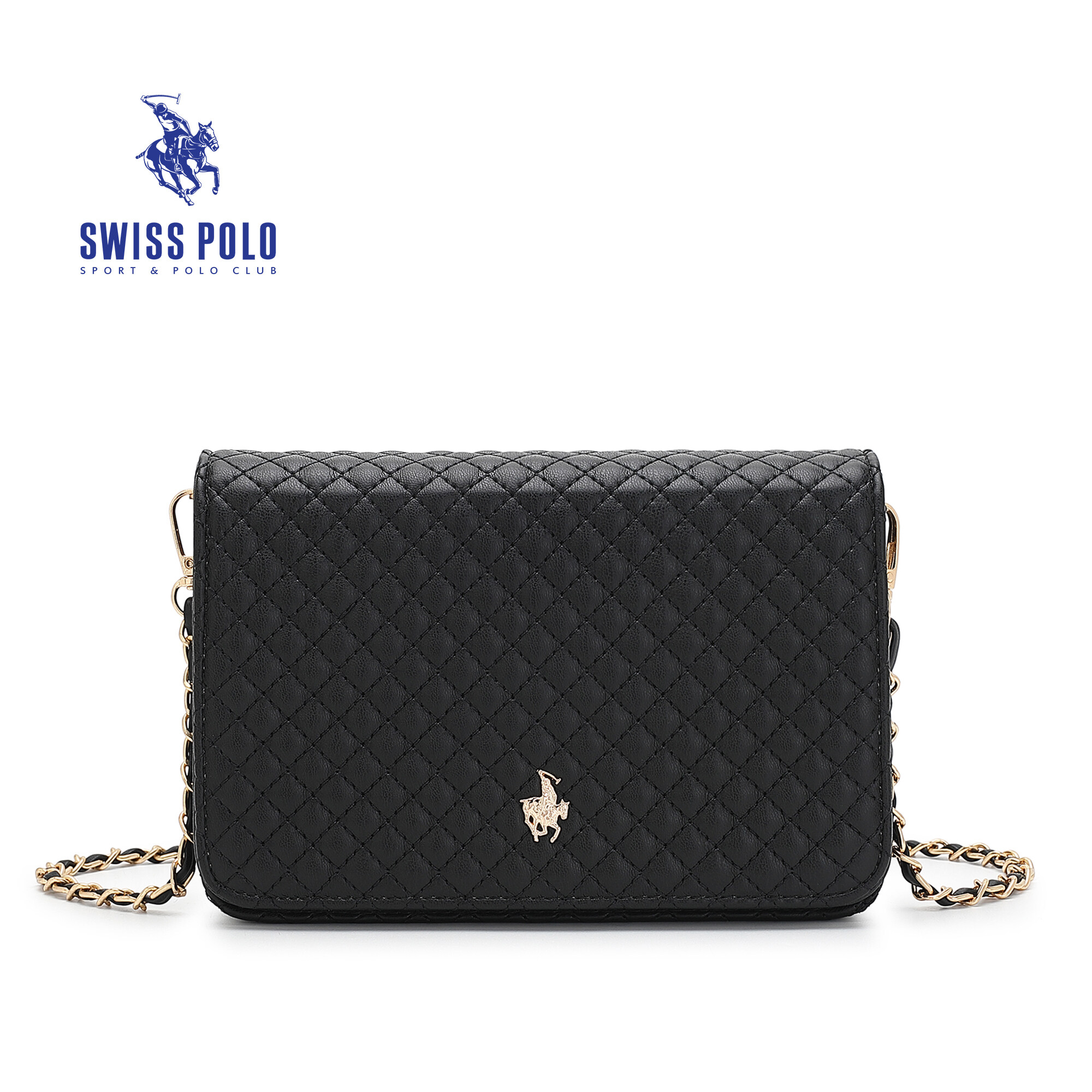 SWISS POLO Ladies Chain Quilted Sling Bag HHR 688-1 BLACK