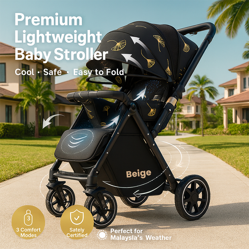 Beige Baby Stroller Compact Stroller baby 2 way Travel Cabin Compact Foldable Light Weight Newborn Trolley Plate trolley